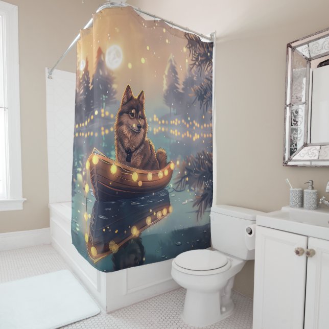 Finnish Lapphund Christmas Festive Voyage Shower Curtain (In Situ)