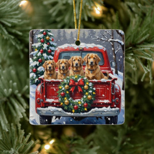 Finnish Lapphund Christmas Red Truck Holiday Ceramic Ornament