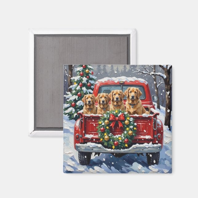 Finnish Lapphund Christmas Red Truck Holiday Magnet (Front/Back)