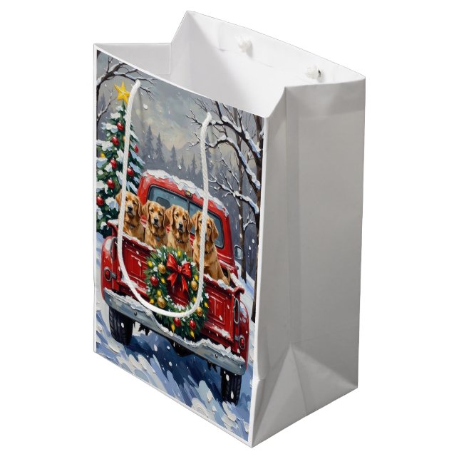 Finnish Lapphund Christmas Red Truck Holiday Medium Gift Bag (Front Angled)