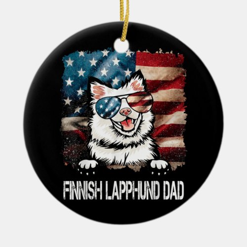 Finnish Lapphund Dad American Flag USA Patriotic  Ceramic Ornament