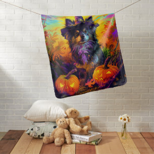 Finnish Lapphund Dog Halloween Witch And Pumpkin Baby Blanket
