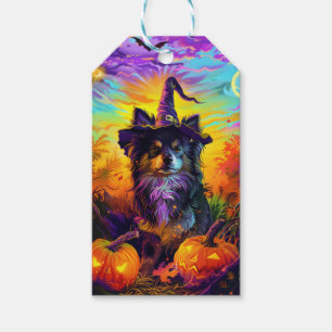 Finnish Lapphund Dog Halloween Witch And Pumpkin Gift Tags