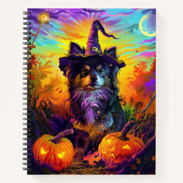Finnish Lapphund Dog Halloween Witch And Pumpkin Notebook (Front)