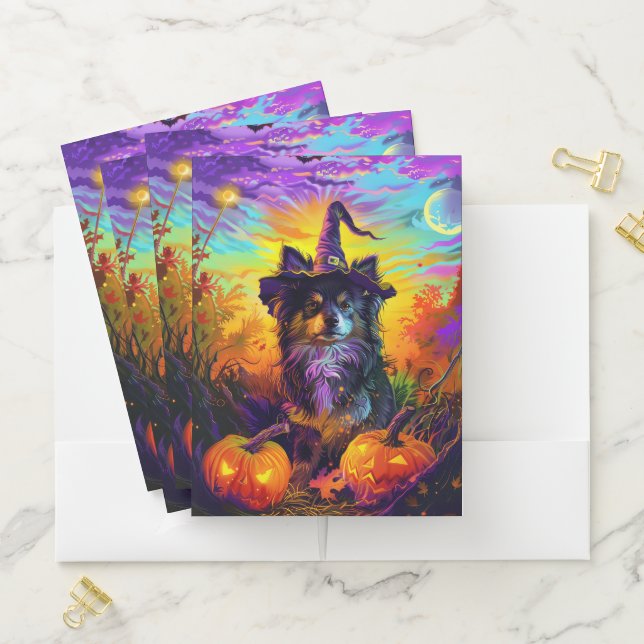 Finnish Lapphund Dog Halloween Witch And Pumpkin Pocket Folder (In Situ)