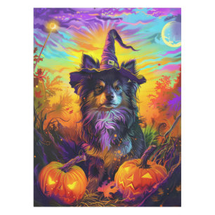 Finnish Lapphund Dog Halloween Witch And Pumpkin Tablecloth