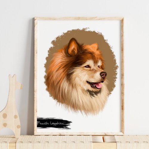 Finnish Lapphund Dog Portrait  Pet Portrait Wall  Poster