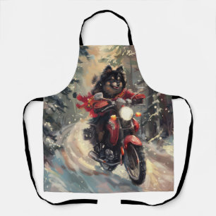 Finnish Lapphund Dog Riding Motorcycle Christmas Apron
