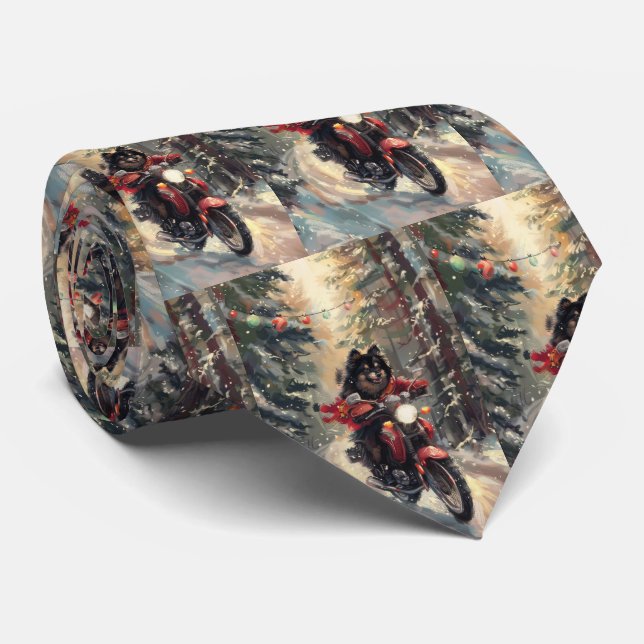 Finnish Lapphund Dog Riding Motorcycle Christmas  Neck Tie (Rolled)