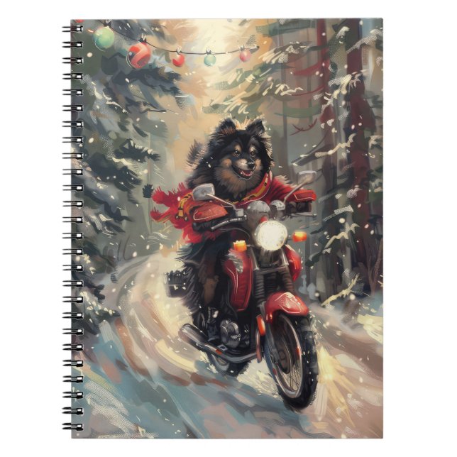 Finnish Lapphund Dog Riding Motorcycle Christmas  Notebook (Front)