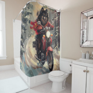 Finnish Lapphund Dog Riding Motorcycle Christmas Shower Curtain