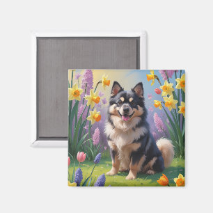 Finnish Lapphund Dog Spring Flowers Painting Magnet