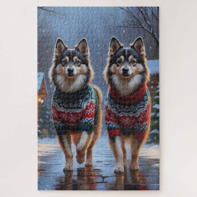 Finnish Lapphund Dogs Christmas Snow Holiday Jigsaw Puzzle (Vertical)