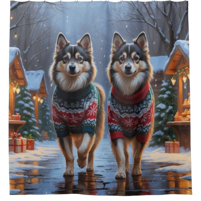 Finnish Lapphund Dogs Christmas Snow Holiday Shower Curtain (Front)
