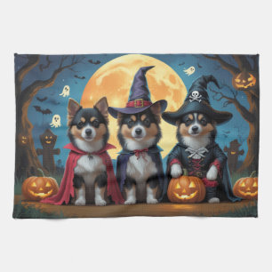 Finnish Lapphund Dogs Pumpkin Halloween Funny Kitchen Towel