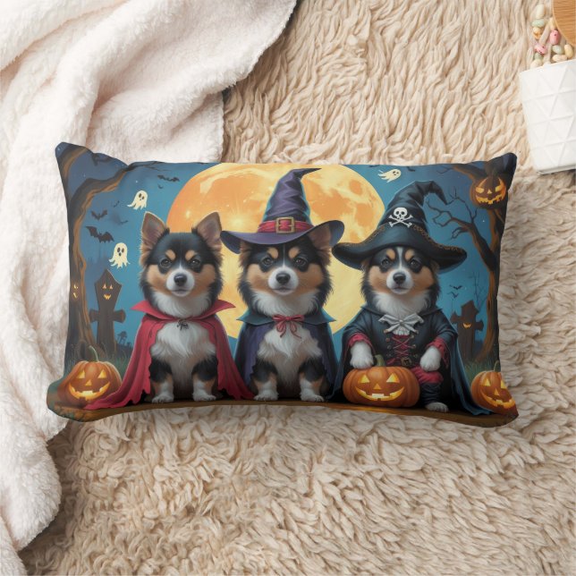 Finnish Lapphund Dogs Pumpkin Halloween Funny Lumbar Pillow (Blanket)