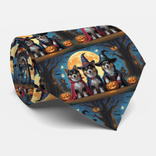 Finnish Lapphund Dogs Pumpkin Halloween Funny Neck Tie