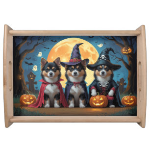 Finnish Lapphund Dogs Pumpkin Halloween Funny Serving Tray