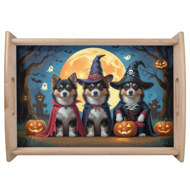 Finnish Lapphund Dogs Pumpkin Halloween Funny Serving Tray (Front)