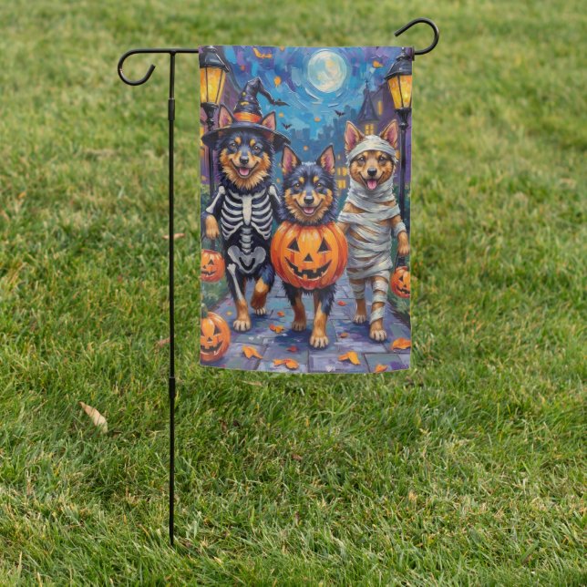 Finnish Lapphund Dogs Trick-or-Treating Halloween Garden Flag (In SItu)