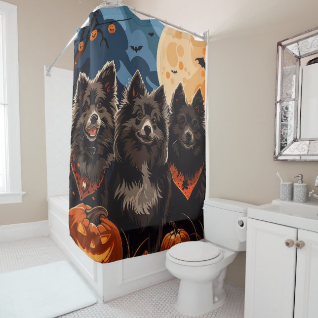 Finnish Lapphund Halloween Spooky Shower Curtain (In Situ)