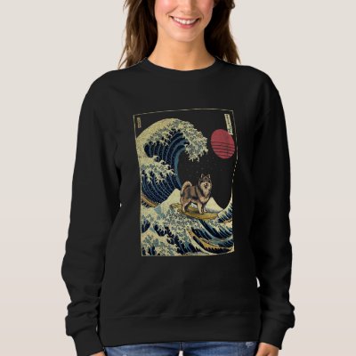 Finnish Lapphund Japanese Kanagawa Wave  Surf Dog Sweatshirt