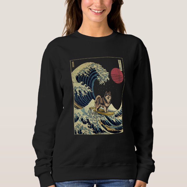 Finnish Lapphund Japanese Kanagawa Wave  Surf Dog Sweatshirt (Front)