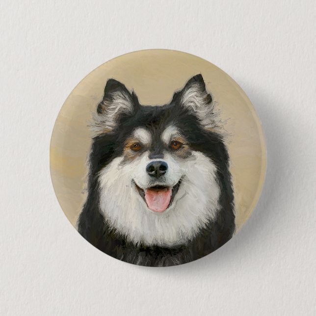 Finnish Lapphund Painting - Cute Original Dog Art Button (Front)
