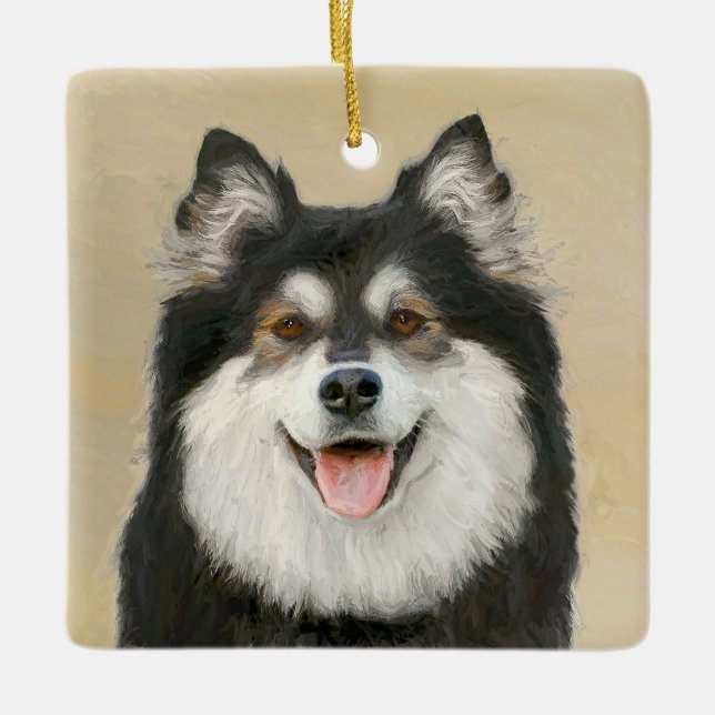 Finnish Lapphund Painting - Cute Original Dog Art Ceramic Ornament (Front)