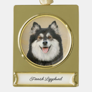 Finnish Lapphund Painting - Cute Original Dog Art Gold Plated Banner Ornament