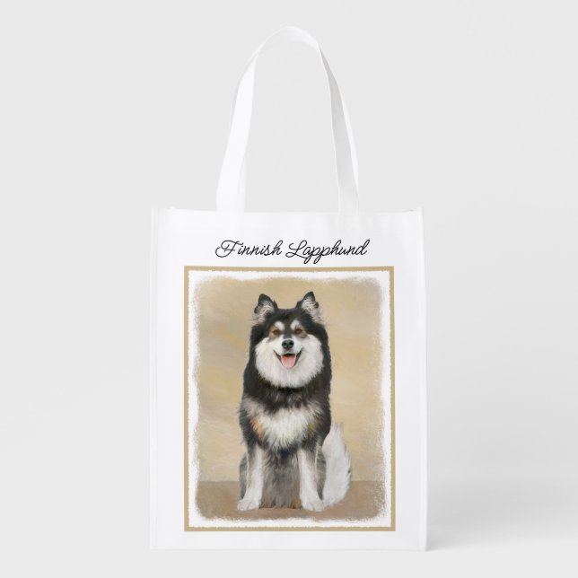 Finnish Lapphund Painting - Cute Original Dog Art Grocery Bag (Front)