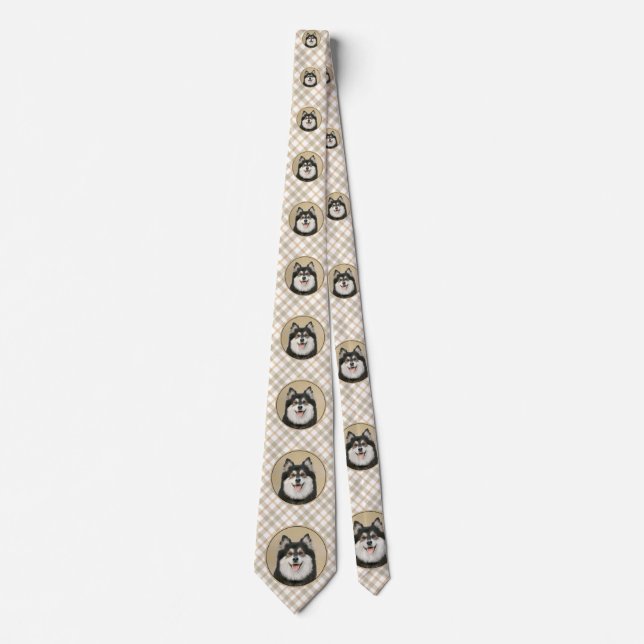 Finnish Lapphund Painting - Cute Original Dog Art Neck Tie (Front)