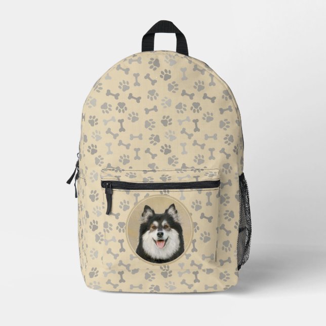 Finnish Lapphund Painting - Cute Original Dog Art Printed Backpack (Front)