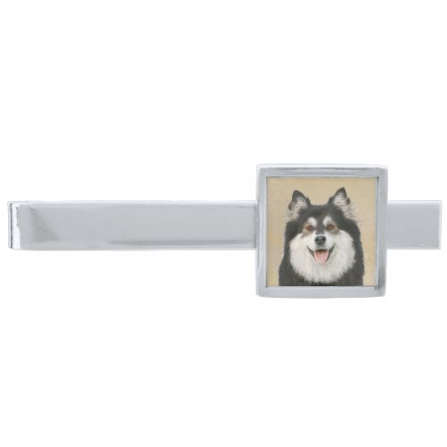 Finnish Lapphund Painting _ Cute Original Dog Art Silver Finish Tie Bar