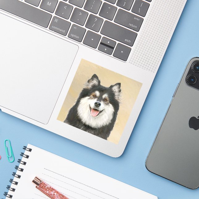 Finnish Lapphund Painting - Cute Original Dog Art Sticker (Laptop w/ iPhone)