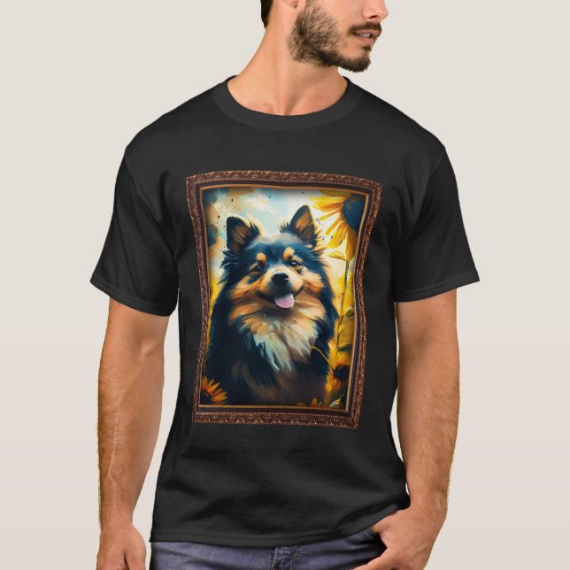 Finnish Lapphund Painting Sunflower Flower Mom Wom T-Shirt (Front)