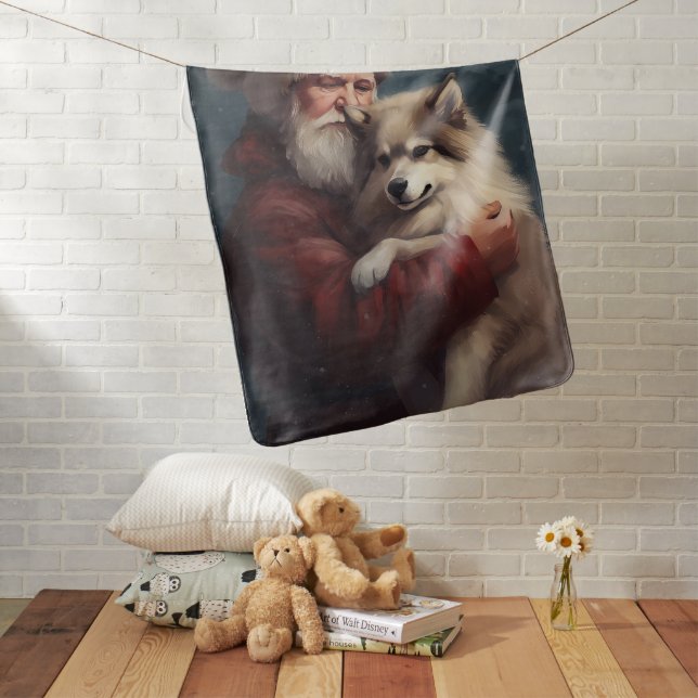 Finnish Lapphund Santa Claus Festive Christmas Baby Blanket (In Situ)