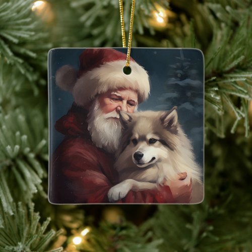 Finnish Lapphund Santa Claus Festive Christmas Ceramic Ornament
