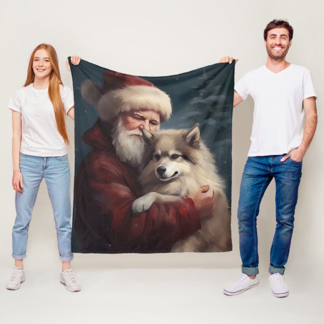 Finnish Lapphund Santa Claus Festive Christmas Fleece Blanket (In Situ)