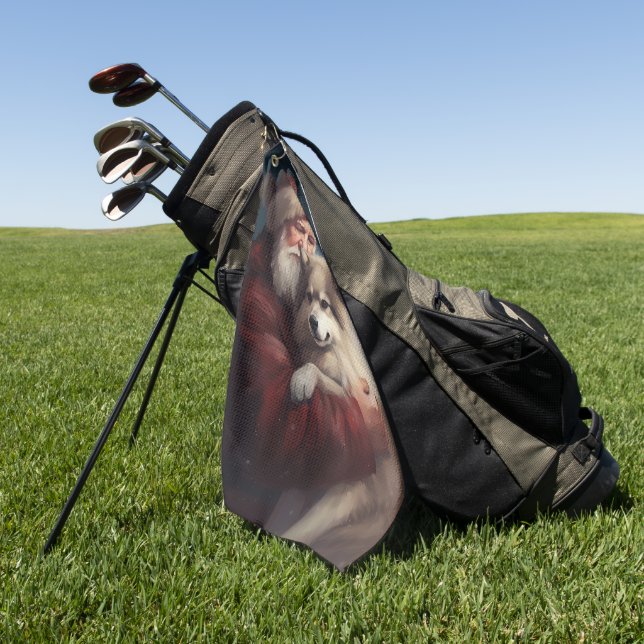 Finnish Lapphund Santa Claus Festive Christmas Golf Towel (Green)