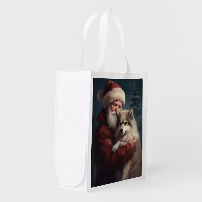 Finnish Lapphund Santa Claus Festive Christmas Grocery Bag (Front Side)