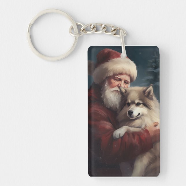 Finnish Lapphund Santa Claus Festive Christmas Keychain (Front)