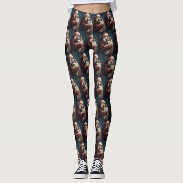 Finnish Lapphund Santa Claus Festive Christmas Leggings (Front)