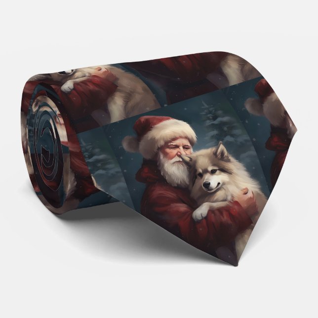 Finnish Lapphund Santa Claus Festive Christmas Neck Tie (Rolled)