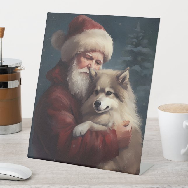 Finnish Lapphund Santa Claus Festive Christmas Pedestal Sign (In SItu)