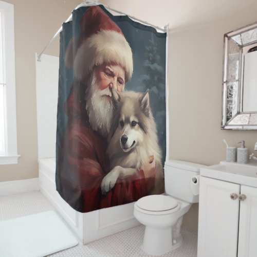 Finnish Lapphund Santa Claus Festive Christmas Shower Curtain