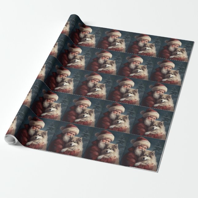 Finnish Lapphund Santa Claus Festive Christmas Wrapping Paper (Unrolled)