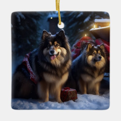 Finnish Lapphund Snowy Sleigh Christmas Decor  Ceramic Ornament