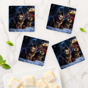 Finnish Lapphund Snowy Sleigh Christmas Decor Coaster Set