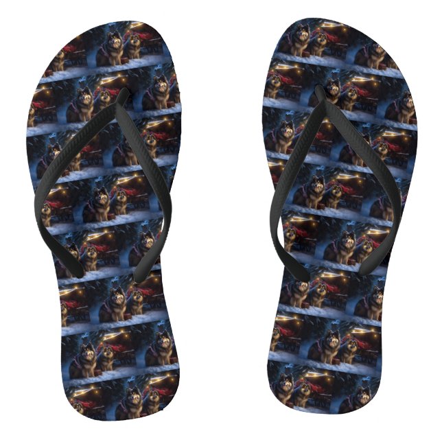 Finnish Lapphund Snowy Sleigh Christmas Decor  Flip Flops (Footbed)